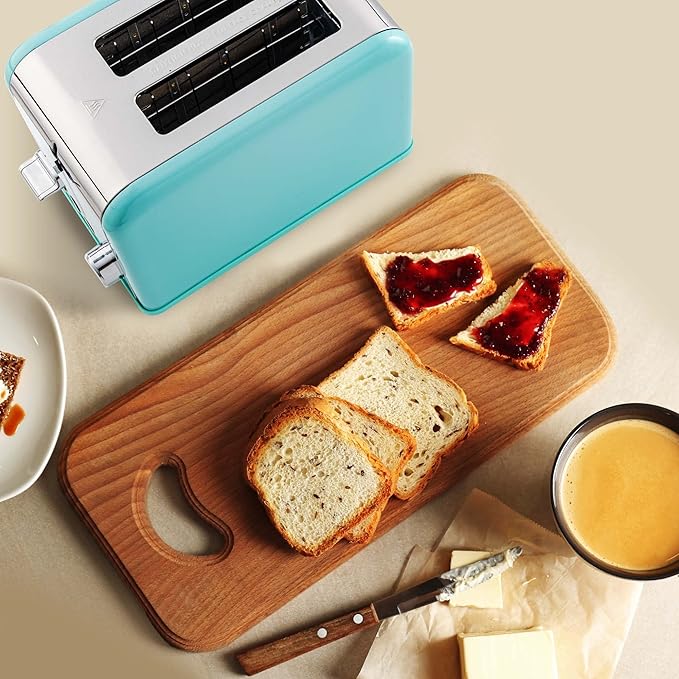 OVENTE Electric 2 Slice Toaster Machine with 6-Shade Browning Selector Setting, Cancel, Defrost, Bagel Buttons, Removable Crumb Tray and Extra Wide Slots for Toasting Breads & More, Turquoise TS2450T
