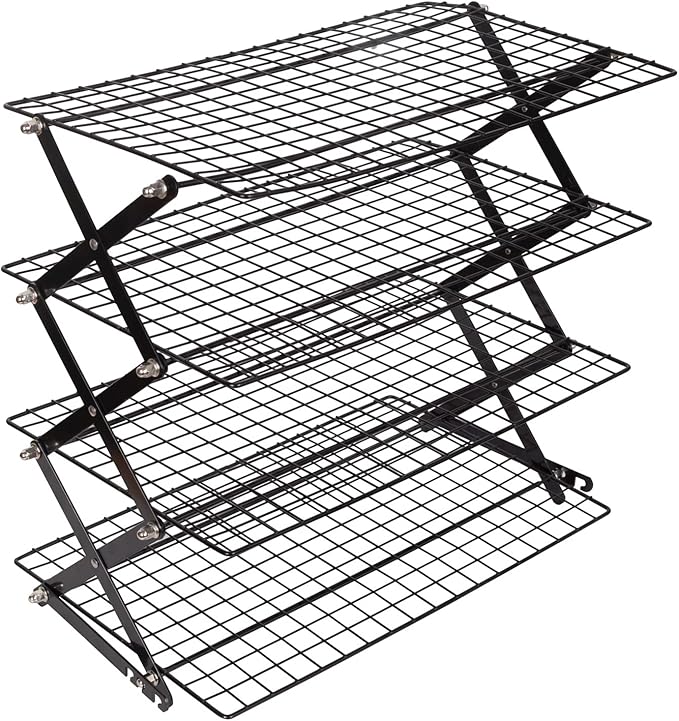 ShellKingdom 4 Tier Collapsible Cooling Rack, Outdoor Camping Picnic Shelf, Wire Cooling Rack for Baking, Cookies, Cake, Roasting, Grilling, Drying Rack - Black