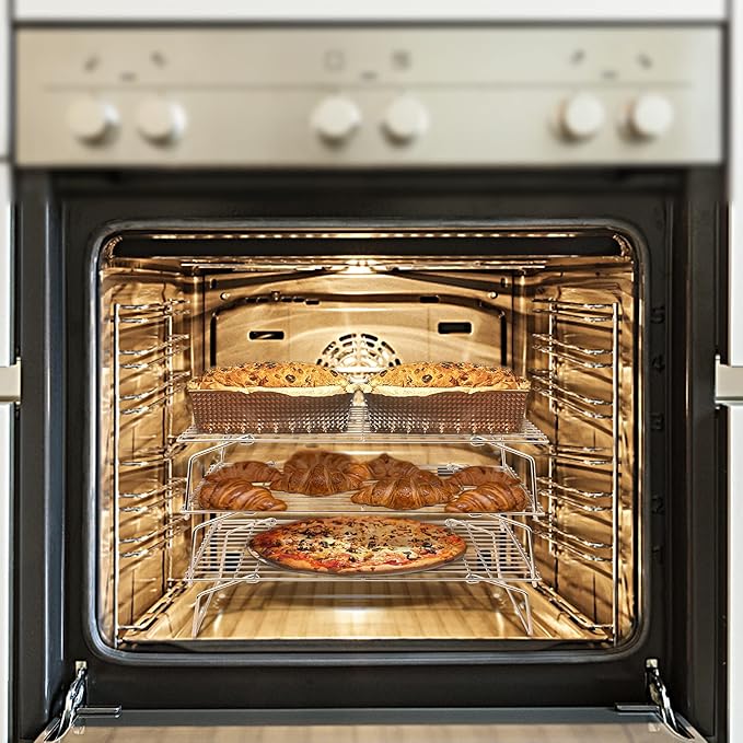 15IN x 10IN Cooling Baking Rack Set of 3, Leonyo 3-Tier Stackable Stainless Steel Wire Baking Cooking Racks Set for Cookie, Pizza, Cup Cake, Raised & Folding Feet