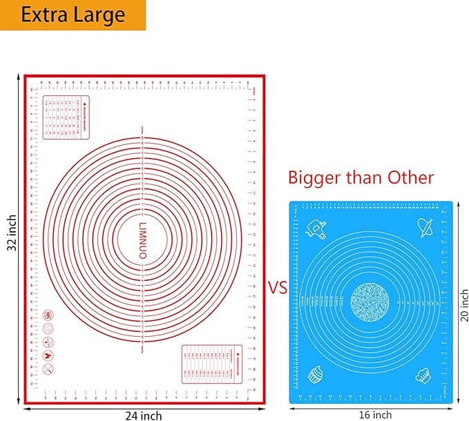Silicone Baking Mat,Non Stick Rolling Dough with Measurements for Pie Pizza Cookies Fondant Making,Extra Thick Non Slip Silicone Pastry Mat