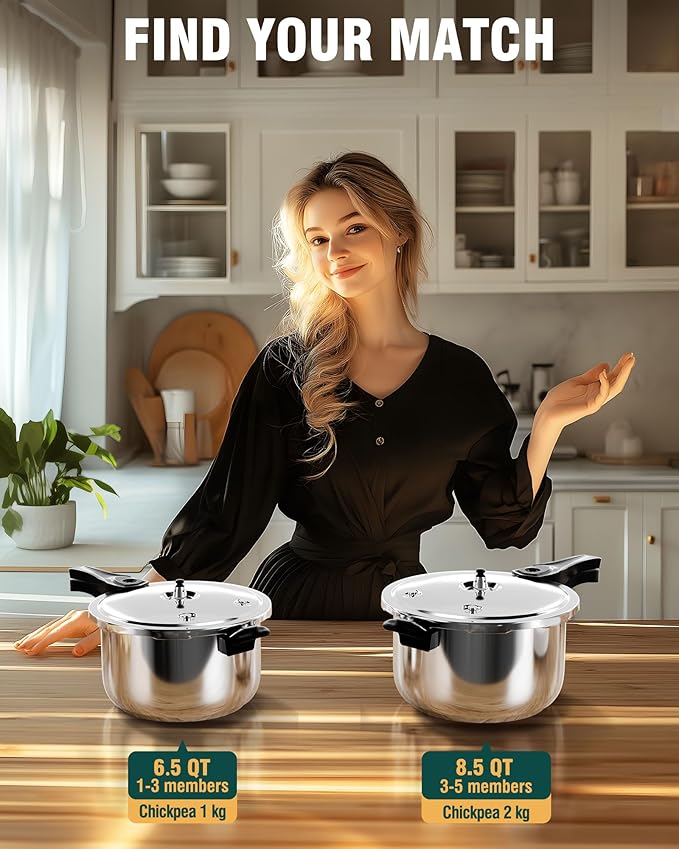 WantJoin Pressure Cooker, 8 Quart Stainless Steel Pressure Canner, Induction Compatible Cookware with Spring Valve Safeguard Devices,Compatible with Gas & Induction Cooker