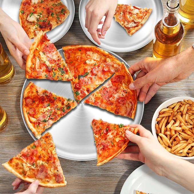 TeamFar 9 Inch Pizza Pan Set of 2, Stainless Steel Small Crispy Pizza Tray, Round Pizza Dish Plates for Toaster Oven Baking Cooking, Healthy & Heavy Duty, Easy Clean & Dishwasher Safe