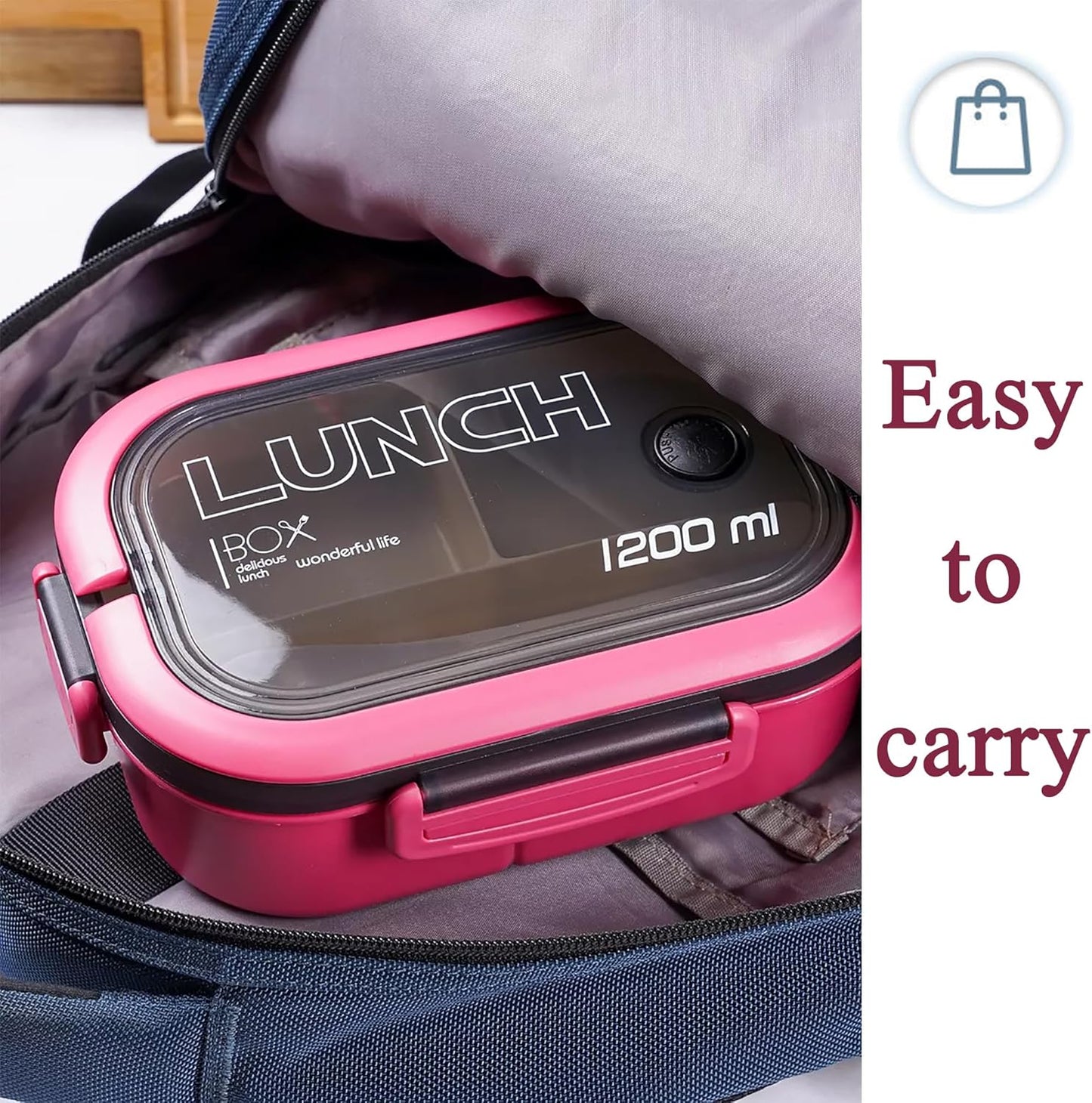 Bento Box Adult, Lunch Box for Men and Women, 1200ML Leak-proof Double-layered with Handle Lunchbox, Reusable BPA-Free Lunch Container, Microwave/Dishwasher Safe, Snack Box with Cutlery Set, Pink