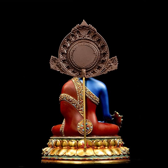 Buddha Statue Indoor, Handmade Copper Buddhism for Peace Home Decorative, Hand-Painted Buddhist Budda Meditation (14.17", Bhaisajyaguru)