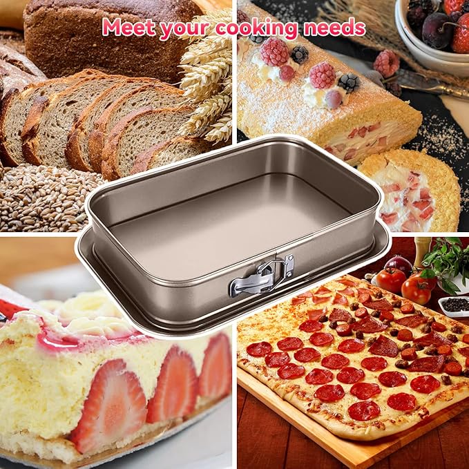 Meleg Otthon Springform Cheesecake Pan - Leakproof, Nonstick, Rectangle, Removable Bottom, Gold (15.7" x 11" x 2.6")
