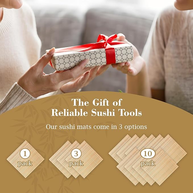 Fusion Select 1 Pk Bamboo Sushi Mat - Sushi Roller Mat for Making, Shaping & Molding Sushi Roll & Kimbap - Food-Safe Sushi Making Supplies, Tools & Accessories - Made of Natural Bamboo - 9.5x9.5