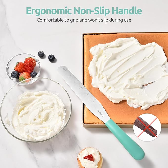 U-Taste 8in Cake Icing Spatula: Flexible Decorating Frosting Knife with Straight Thinner Stainless Steel Blade, Smooth Spreading Tools with Comfortable PP Handle for Cookie, Cream, Cupcake (Aqua Sky)