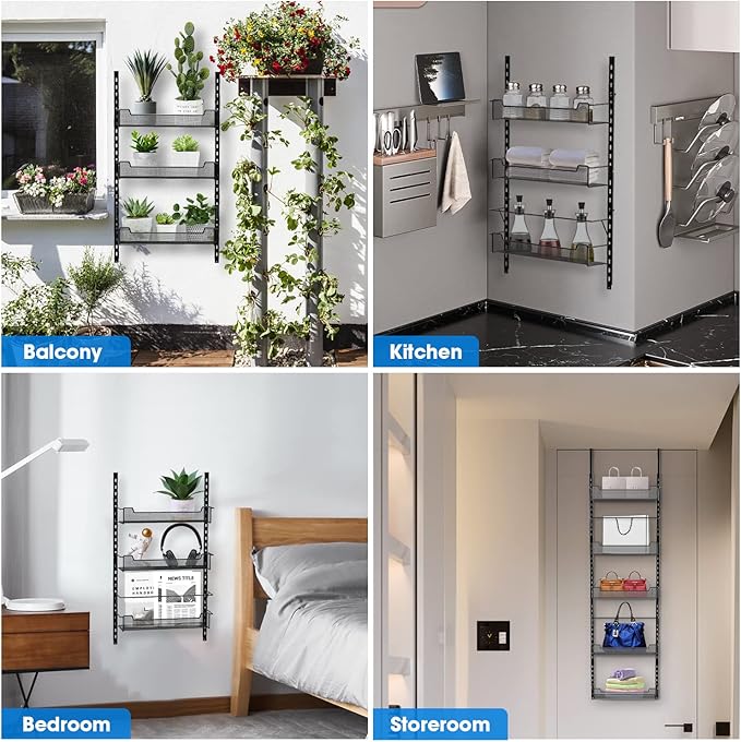 Over the Door Pantry Organizer, 8-Tier Over the Door Organizer with Adjustable Basket, Pantry Door Organization for Pantry Kitchen Storage Room Spice Rack, Black