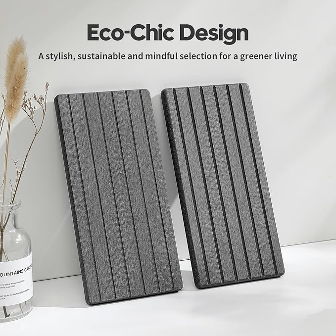 2PCS Diatomite Quick Stone Drying Tray Mat For Bathroom & Kitchen Counter, Instant Dry Water Absorbent Drink Bar Coaster,Vanity Sink Caddy Organizer,Dish Soap Sponge Holder, Dark Gray,8"x3.8"