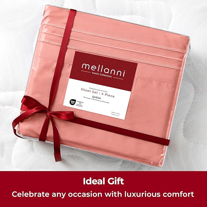 Mellanni Twin Sheets Set - 3 PC Iconic Collection Bedding - Hotel Luxury, Extra Soft, Cooling Bed Sheets - Wrinkle, Fade, Stain Resistant (Twin, Coral)