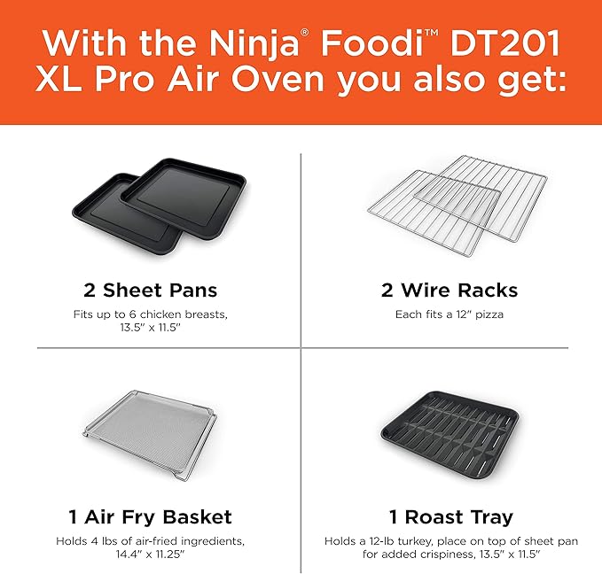 NINJA DT201 Foodi 10-in-1 XL Pro Air Fry Digital Countertop Convection Toaster Oven with Dehydrate and Reheat, 1800 Watts, Stainless Steel Finish (Renewed)
