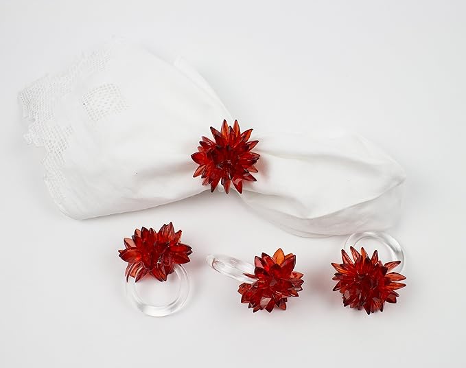 Fennco Styles Crystal Design Collection Napkin Rings - Set of 4 (Red, 2"x2")