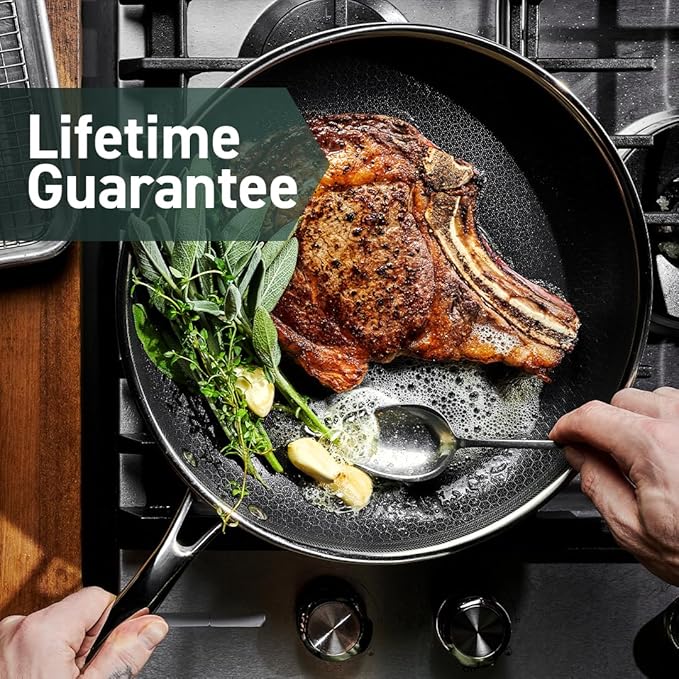 HexClad Hybrid Nonstick 12-Inch Frying Pan, Stay-Cool Handle, Dishwasher-Friendly, Oven-Safe Up to 900°F, Induction Ready, Compatible with All Cooktops