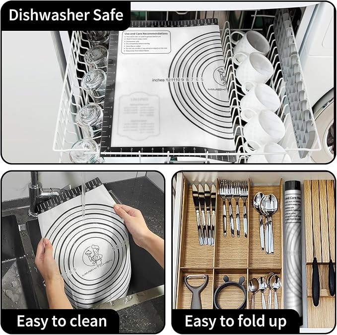 Non-stick Pastry Mat, Silicone Baking Mat with Measurement, Extra Large Silicone Mat for Baking Cookie Pie Bread Pizza Oven Reusable & Dishwasher Safe