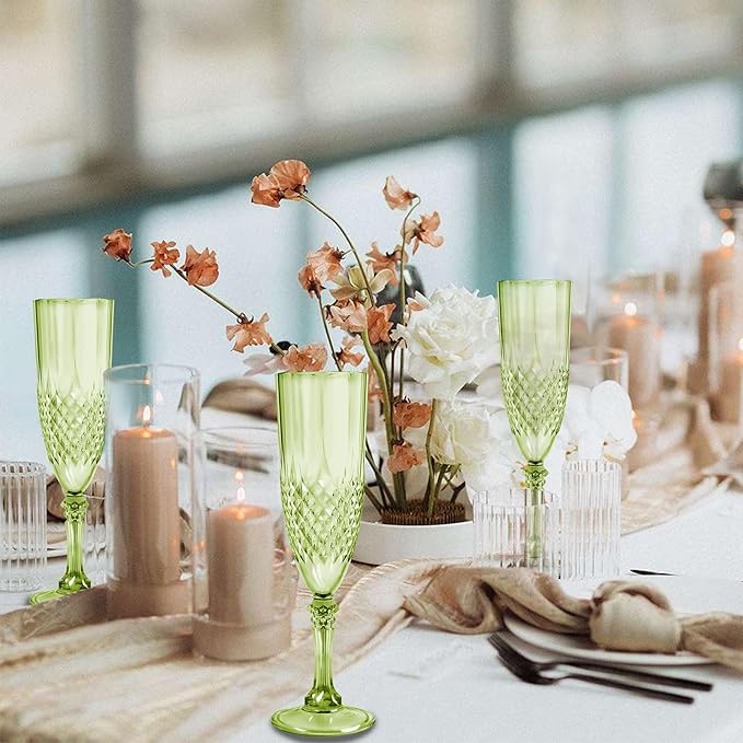 Plastic Champagne Flutes, 48PCS Green Plastic Wine Glasses Goblets Reusable Champagne Flute for Weddings, Bachelor Parties, Toasting, and Events(48, Green)