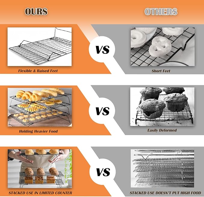 1Pcs Cooling Rack Baking, 13 x 9.6 inches Stackable Baking Rack for Oven Cooking, Heavy Duty Stainless Steel Wire Rack for Baking, Oven & Dishwasher Safe - Black