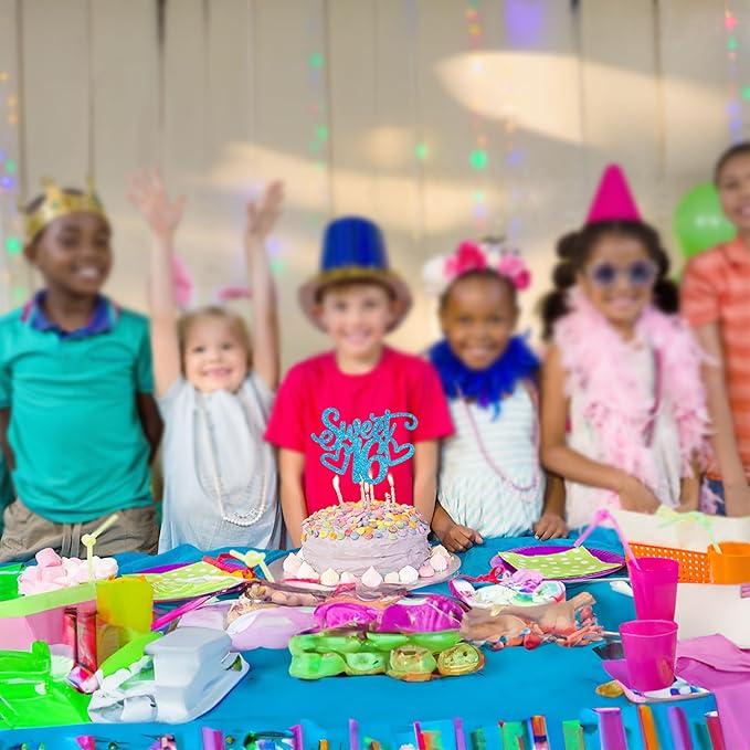 Gyufise 1Pc Sweet Teenager 16 Cake Topper Glitter 16th Birthday Cake Pick for Cheers to 16 Years Old 16th Birthday Party Cake Decorations Supplies Light Blue