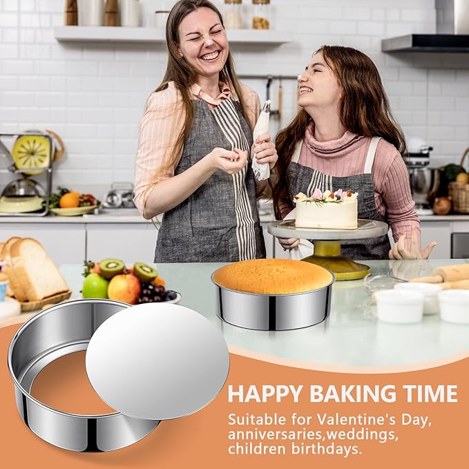 7 Inch Round Cake Pans, Removable Bottom & Easy Releasing, 304 Stainless Steel Cake Pan, Non-Toxic & Healthy Cake Baking Cheesecake Pan, Leakproof & Nonstick