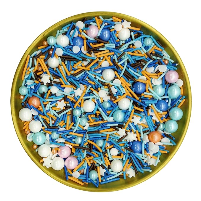 Blue & Orange & White Sprinkles Candy Mix Size Edible Pearls Cake Decorations Cupcake Toppers Cookie Decorating Perfect for Wedding Party Valentine Halloween Christmas Supplies 4.58OZ