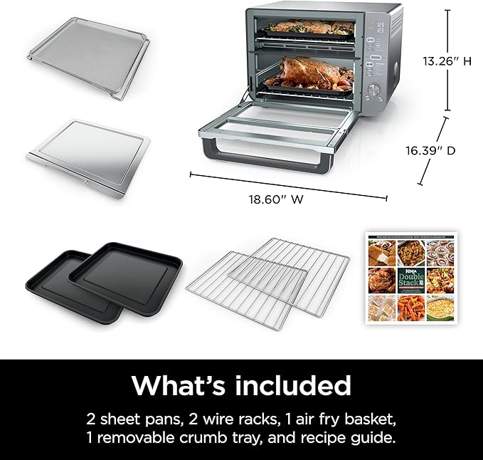 Ninja Air Fryer & Toaster Oven | Double Stack XL | Countertop Oven | 12-in-1 Fits 4.5lb Chicken & 6lbs of Wings | SmartFinish Cook 2 Different Meals at the Same Time | Stainless Steel | DCT601