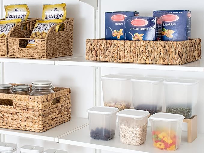 StorageWorks Large Water Hyacinth Tray for Bathroom, Wicker Storage Basket for Shelves, Handwoven Natural Hyacinth Baskets for Organizing, 2-Pack