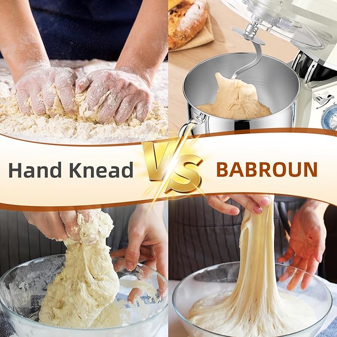 8.45 QT Stand Mixer - 660W 6 Speed Large Capacity Kitchen Electric Mixer with Whisk Dough Hook Mixing Beater Household Food Mixer for Baking Cakes Cookie Bread Salad (White)