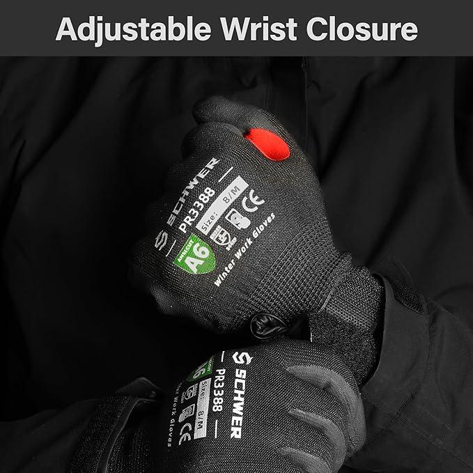 FreezeGuard Winter Work Gloves for Men and Women, ANSI A6 Cut Resistant Gloves With Super Grip, Freezer Glove for Work Below Zero, Touchscreen, Thermal Insulated, PR3388, Black Knight (S, 2 Pairs)