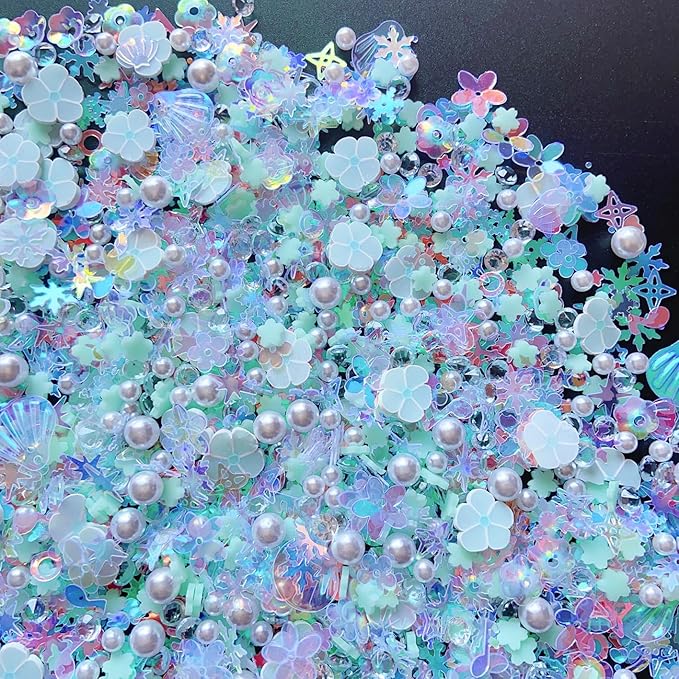 Sequins Holographic Polymer Clay Slices Nail Glitter 3D Holographic Snowflake Shell Butterfly Plum Blossom Nail Sequins Slices Polymer Clay Nail Decals for DIY Nail Decoration (Blue-53)