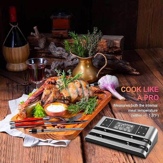 Wireless Smart Meat Thermometer with Dual-Sensor Probe, 500FT Remote Monitoring, Dedicated App, Real-Time Ambient and Food Temperature Tracking for Precise Cooking Control