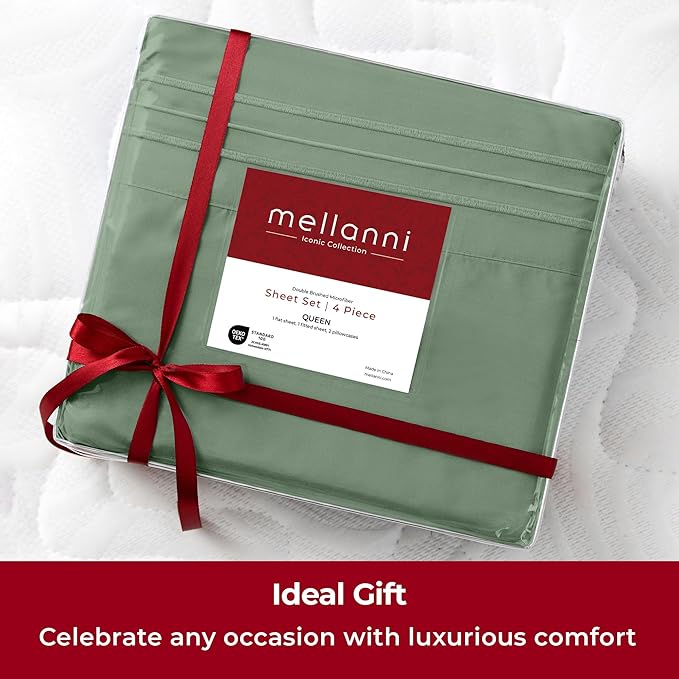 Mellanni Twin XL Sheets Set - 3 PC Iconic Collection Bedding - Hotel Luxury, Extra Soft, Cooling Bed Sheets - Wrinkle, Fade, Stain Resistant (Twin Extra Long, Sage)