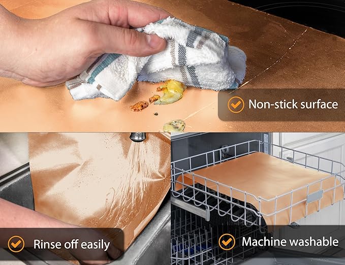 Oven Liners for Bottom of Oven - 4 Pack Large Heavy Duty Mats, 17”x25” Non-Stick Reusable Liner for Electric, Gas, Toasters, Grills - BPA & PFOA Free Kitchen Accessory to Keep It Clean (Copper)