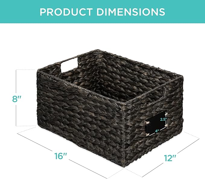 Best Choice Products Pantry Baskets Set of 2 16x12in Water Hyacinth Storage Baskets, Woven Wicker Organizers with handles w/Chalkboard Label Chalk Marker - Black