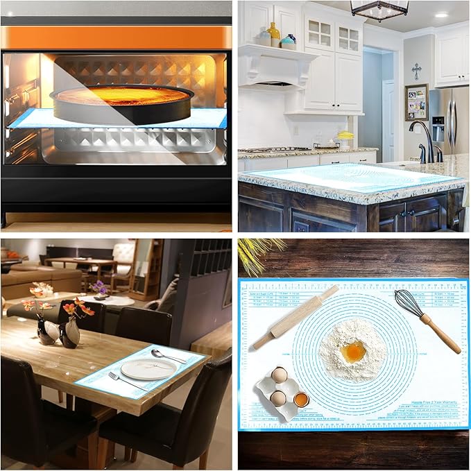 Silicone Pastry Mat 36'' By 24'' Extra Large Baking Mat with Measurements for Dough Rolling, Kneading Board, Kitchen Counter Mats for Dough, Pastry, Fondant, Pie Crust, Cookies, Bread, Pasta, Pizza