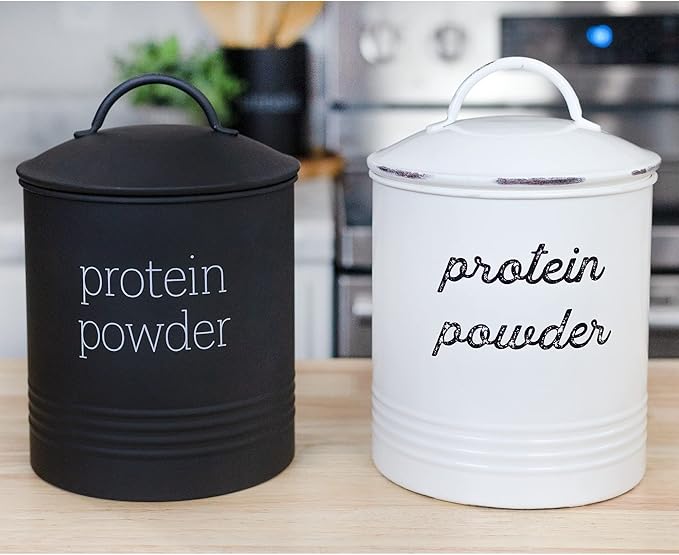 AuldHome Design Enamelware Protein Powder Canister (Black); Modern Farmhouse Style Storage for Kitchen