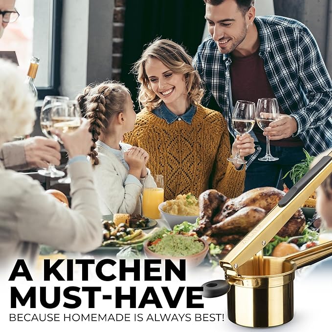 Zulay Kitchen Premium Large 15oz Potato Ricer, Heavy Duty Professional Stainless Steel Potato Masher and Ricer Kitchen Tool, Press and Mash Kitchen Gadget - Gold/Black