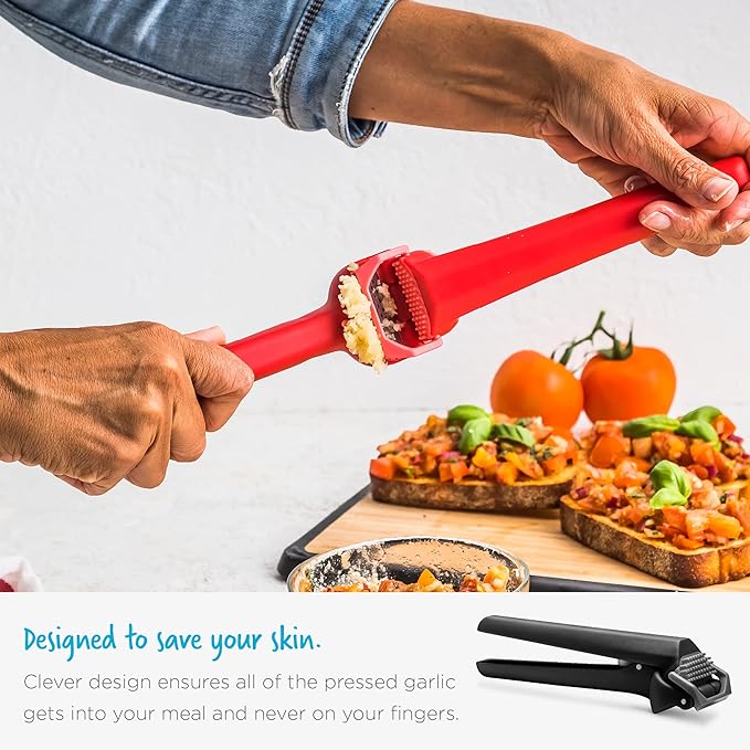 Dreamfarm Garject Lite 2-In-1 Garlic Peeler, Garlic Press & Mincer with Garlic Peel Ejector, Nylon - Red
