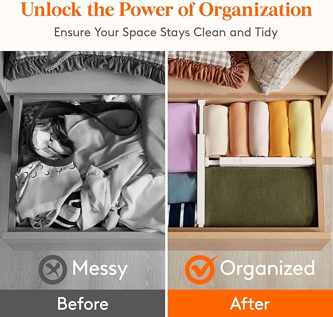 Lifewit 9 Pack Drawer Dividers 4" High, 11-17" Adjustable Drawer Organizers for Clothes, Expandable Dresser Separators in Bedroom/Bathroom/Kitchen/Fridge/Office Organization and Storage, Beige