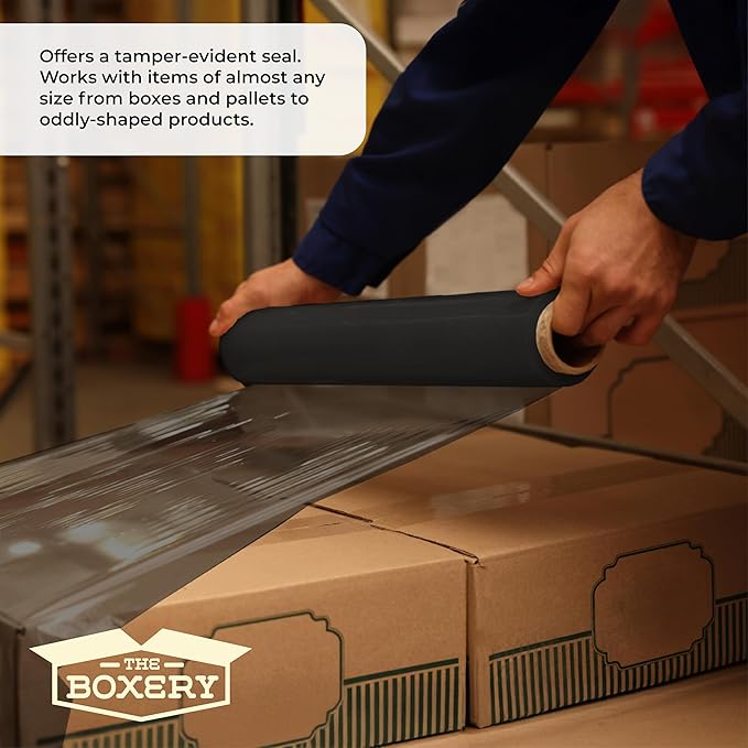 The Boxery- 18''X1500' Per Roll Stretch Wrap (Black)-4 Rolls/6000 Feet Total (65 Gauge) Industrial Grade,Stretch Wrap Film Black Cling Plastic for Shipping, Moving and Packaging