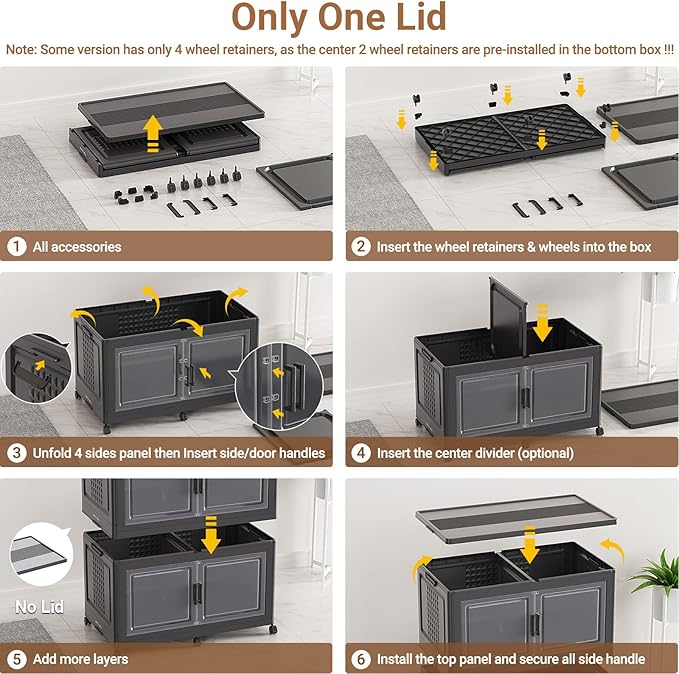 19.5" H 50Gal Plastic Storage Bin with Lid & Wheels,1Pack Extra Large Stackable Storage Bin with Divider,Closet Organizers and Storage Cabinet Shelves Collapsible Box for Home Kitchen,Black