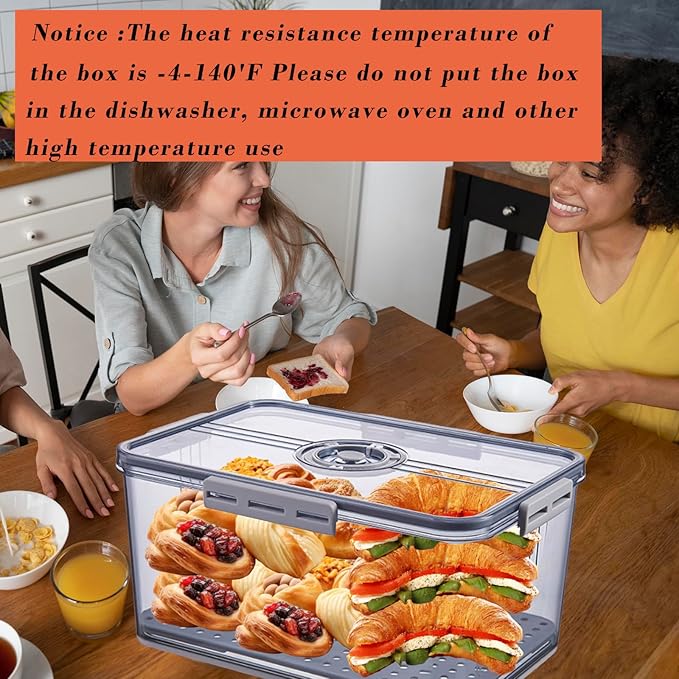 Bread Box Bread Boxs with Lid for Kitchen Counter, 10L Airtight Loaf Bread Storage Container,Time Recording Bread Keeper for Homemade Bread, Toast, Bagel, Donut and Cookies (Grey)