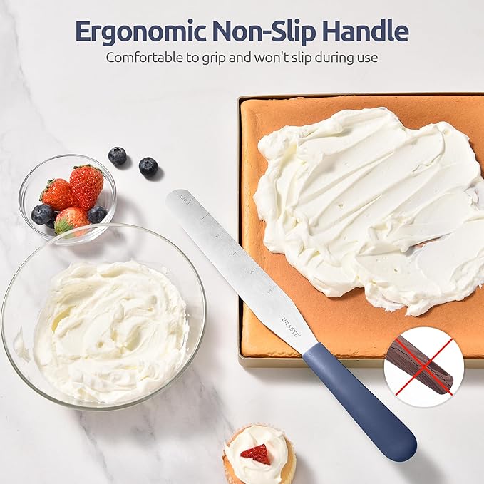 U-Taste 8in Cake Icing Spatula: Flexible Decorating Frosting Knife with Straight Thinner Stainless Steel Blade, Smooth Spreading Tools with Comfortable PP Handle for Cream, Cupcake (Midnight Blue)