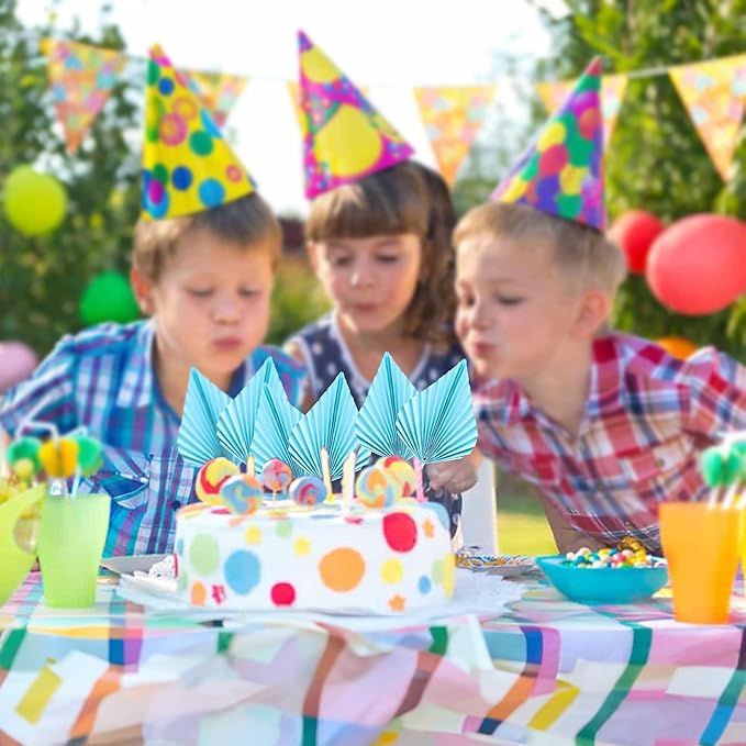 Gyufise 6pcs Paper Palm Fan Cake Toppers - Palm Leaf Fan & Spear Leaf Cupcake Toppers - Cake Insert Decoration for DIY Craft Projects, Home, Wedding, Party Supplies - Lake Blue