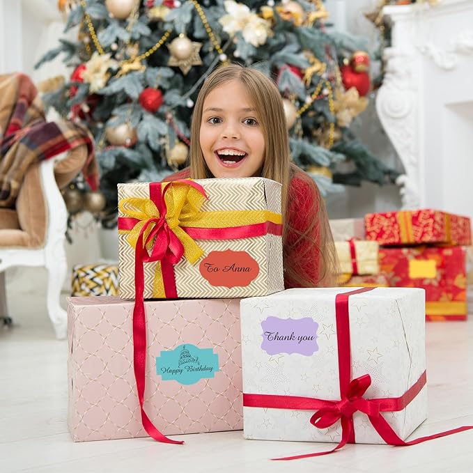 White Labels Stickers, 250PCS 3" x 2" Fancy Shape Stickers Labels for Storage Box or Food Jars Holiday Present Stickers Christmas Gift Tags Stickers