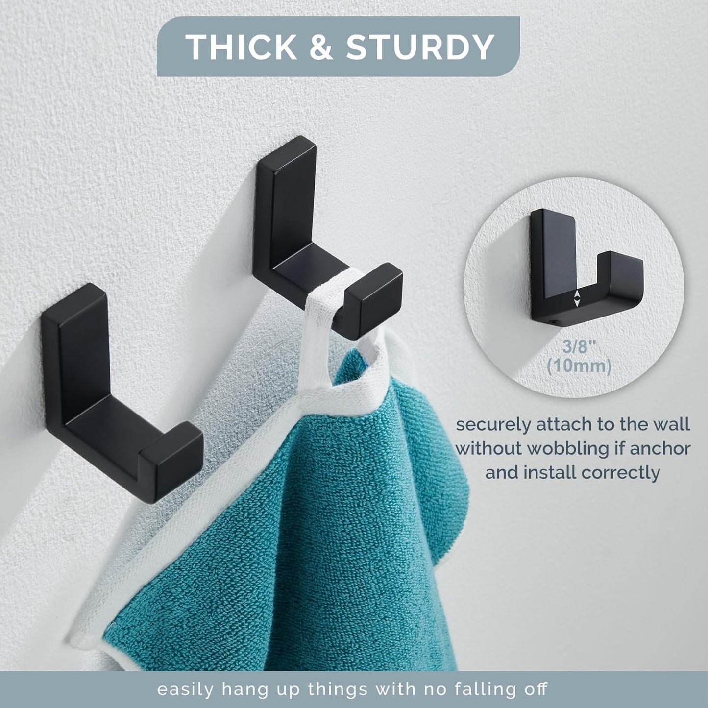 Angle Simple Towel Hook Matte Black 2 Pack, 304 Stainless Steel Bathroom Coat Robe Hook for Wall