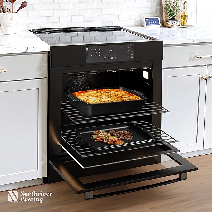 2-In-1 Pre Seasoned Cast Iron Dutch Oven With Skillet Lid,Casserole Dish,Rectangular Baking Pan,Griddle Pot Set, 6QT, 9"x13"