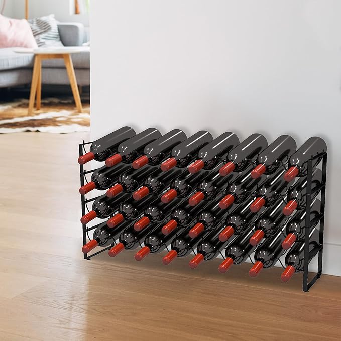 TONLEA 4 Tier Wine Rack, 32 Bottle Storage, Stackable Wine Rack for Cabinet Pantry (Dark Black)