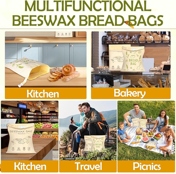 2 Pack Beeswax Bread Bag for Sourdough - Reusable Sourdough Bread Bags, Bread Bags for Homemade, Keep Your Loaf Fresh for Days Extra Large and Easy to Clean Cotton Storage Bag XL 17x13 Inch