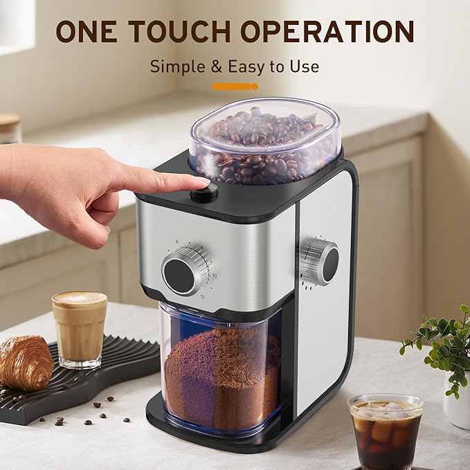Coffee Grinder Electric Burr Coffee Bean Grinder for 2-12 Cups, Adjustable Burr Mill for 14 Grinding Settings, Stainless Steel