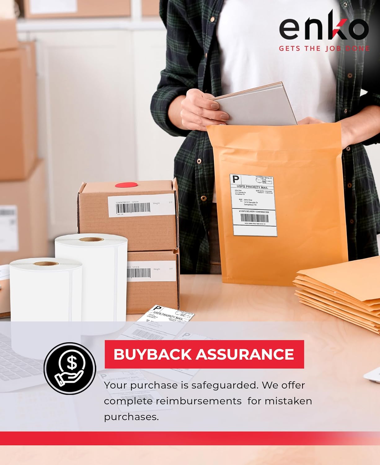 enKo 2 Stacks/2000 Labels 4"x6" Fanfold Direct Thermal Labels Compatible for Rollo Zebra Printer - Shipping Mailing Postage Labels, Perforated, Permanent Adhesive (2 Labels/Fold | 1000 Labels/Stack)