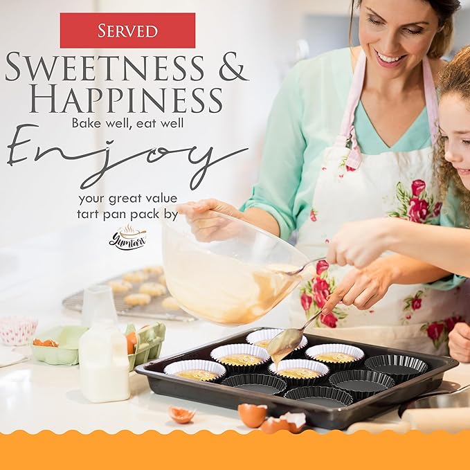 4 Inch Round Tart Pan 8 Pieces, False Bottom Pie Pan, Deep Fluted Tart and Quiche Pan with Removable Bottom - Non-Stick Tart Pan